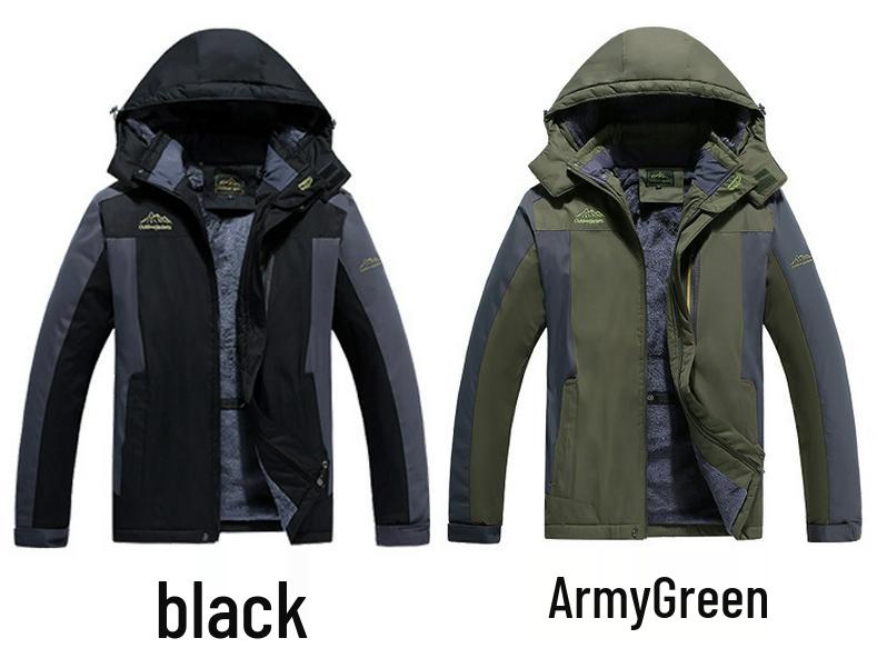 Мужская ветрозащитная зимняя горнолыжная куртка LXL - Большого размера, Свободный крой, На флисовой подкладке, Утепленная, С капюшоном, Теплая хлопковая верхняя одежда.