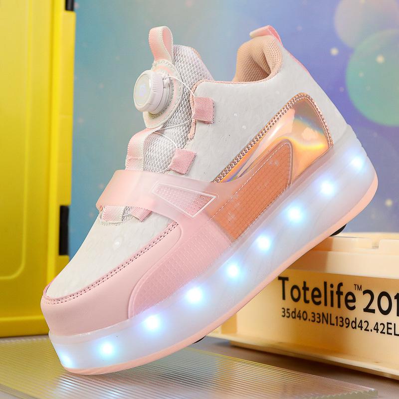 Детские ролики Девичьи роликовые кроссовки Детские кнопочные колеса Двухколесные Мальчиковый скейтборд Светодиодные заряжаемые кроссовки
