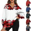Women's Fashion Casual Long Sleeve Printed Zipper Turtleneck Drop Shoulder Sweatshirt Top