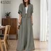 Women Long Sleeve Cardigan Blouse and Wide Leg Pants Two Piece Suit Sets