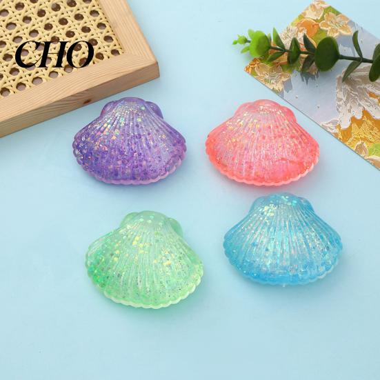 Portable Stress Reliever Mini Glitter Shell Squeeze Toy, Relief Sugar Ball Anxiety Toy Fidget Soft Stretchy Transparent Ocean Sensory Kids