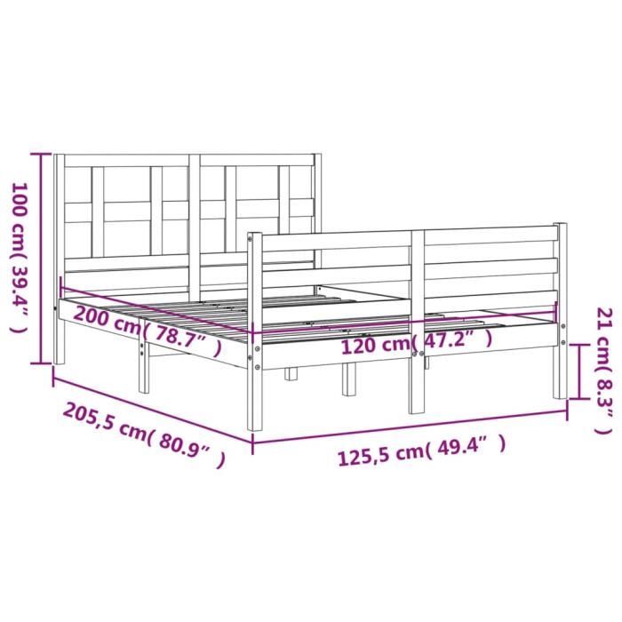 VidaXL Bed Frame with Headboard 120x200 Cm Solid Wood 3194826