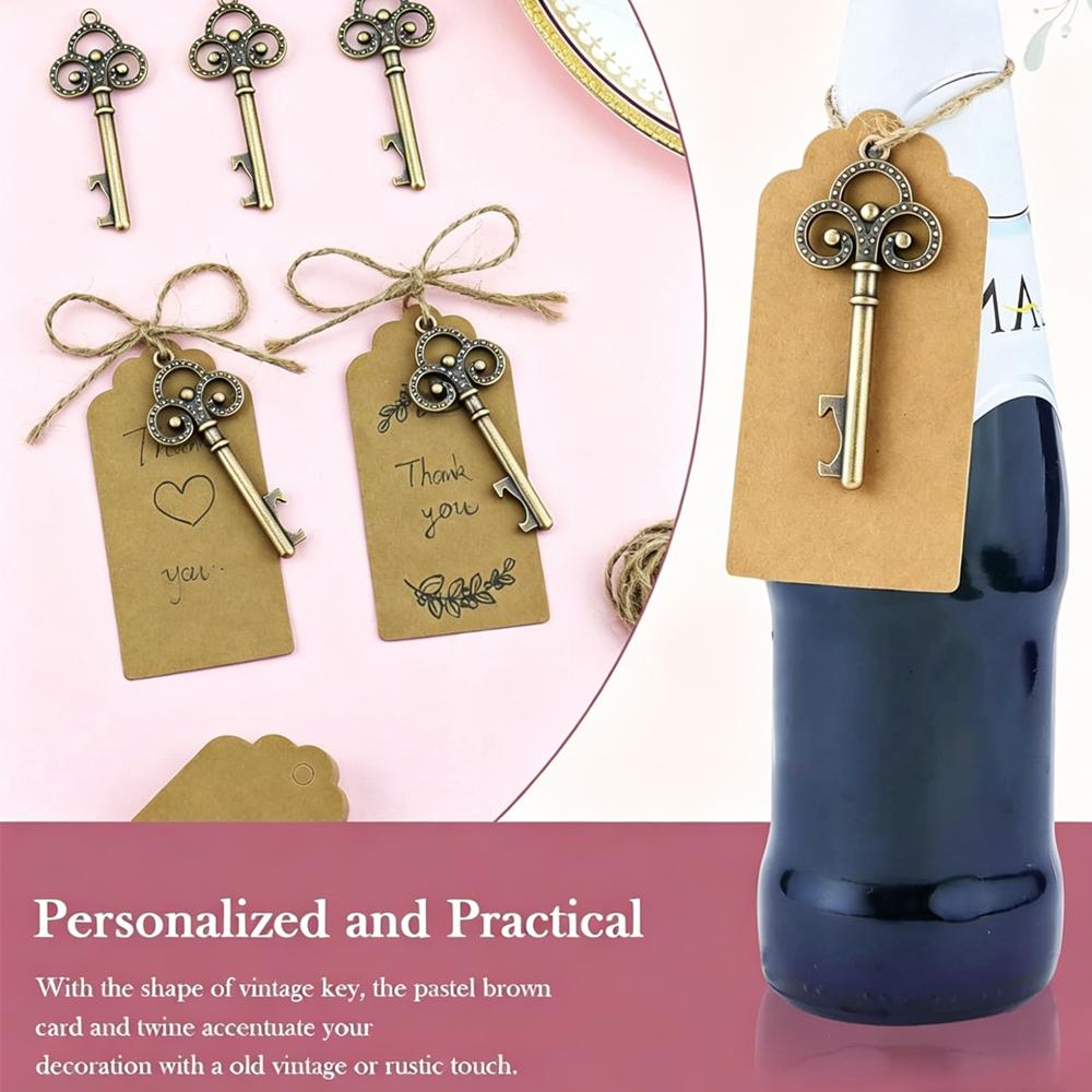 20Pcs Vintage Key Bottle Openers, Wedding Party Favors with Escort Tags & Twine, Rustic Bronzer Copper Retro Decor Return Gifts