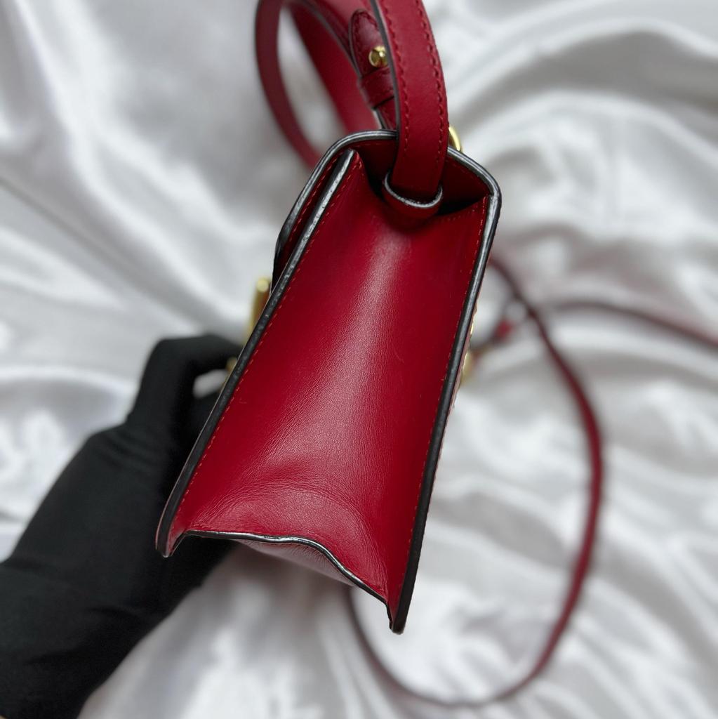 [Pre-Owned] Sylvie Gold Buckle Striped Webbing Leather Mini Shoulder Crossbody Bag - Very Good #K6F5WA