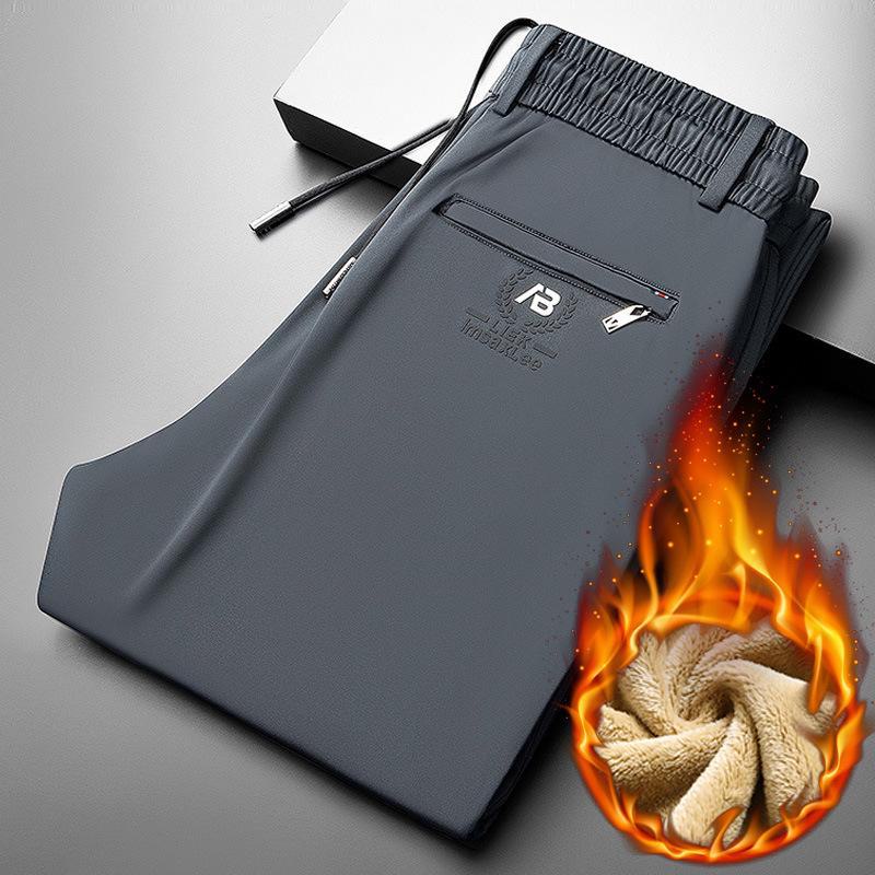 Men's Autumn/Winter Straight-Leg Stretch Pants - Thick, Elastic Waist, Loose-Fit Sports Trousers with Print