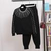 Autumn Winter Sweaters Pants Suits Beading Diamond Knitted Pullover Tops + Pants 2 Piece Sets Tracksuits Women's Clothing