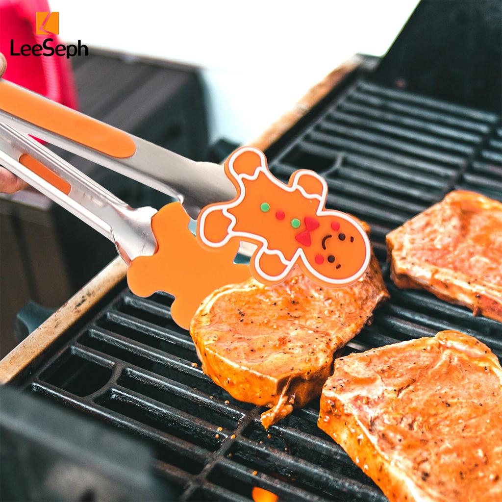Рождественские силиконовые щипцы Leeseph, портативные кухонные щипцы с маленькой клипсой из нержавеющей стали для приготовления пищи на гриле, салата, барбекю, жарки