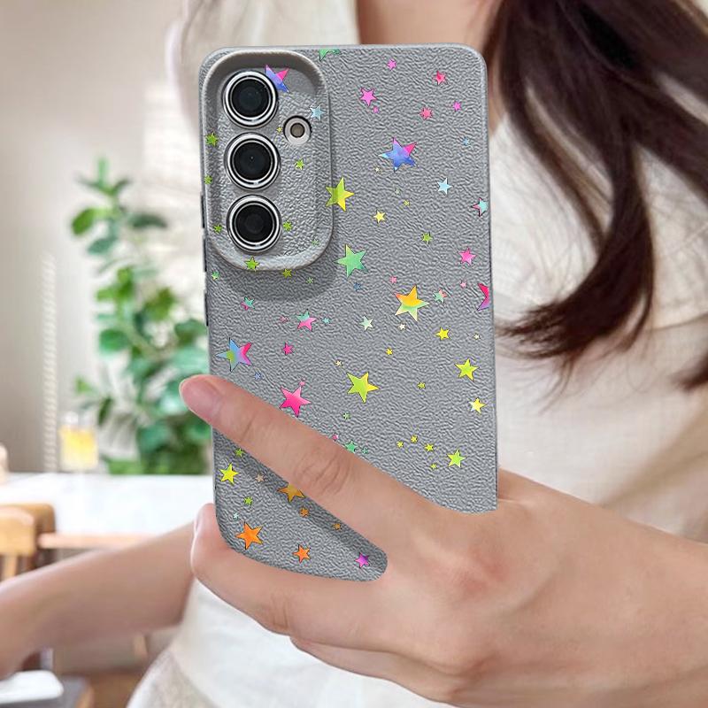 Чехол для телефона с принтом «Разноцветные звезды» для Samsung A57 A37 A17 A56 A36 A16 A55 A35 A15 A54 5G S21 FE S22 S23 S24 Plus S25 S26 Ultra Cover с текстурой кожи