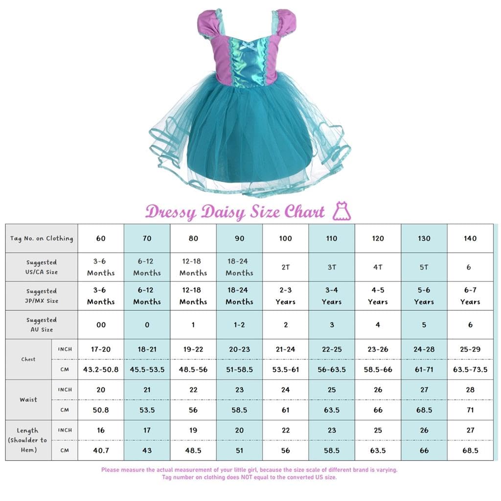 Dressy Daisy Toddler Mermaid Cosplay Tulle Ariel Princess Halloween Size Ages Girls' Costume, Outfit, Kids' Skirt, Dress, Costume, 120, 6-7