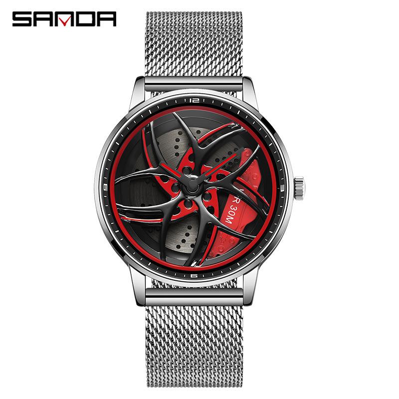 SANDA Часы мужские полые часы творческая личность кварцевые часы модные стильные часы серии Cool Wheel