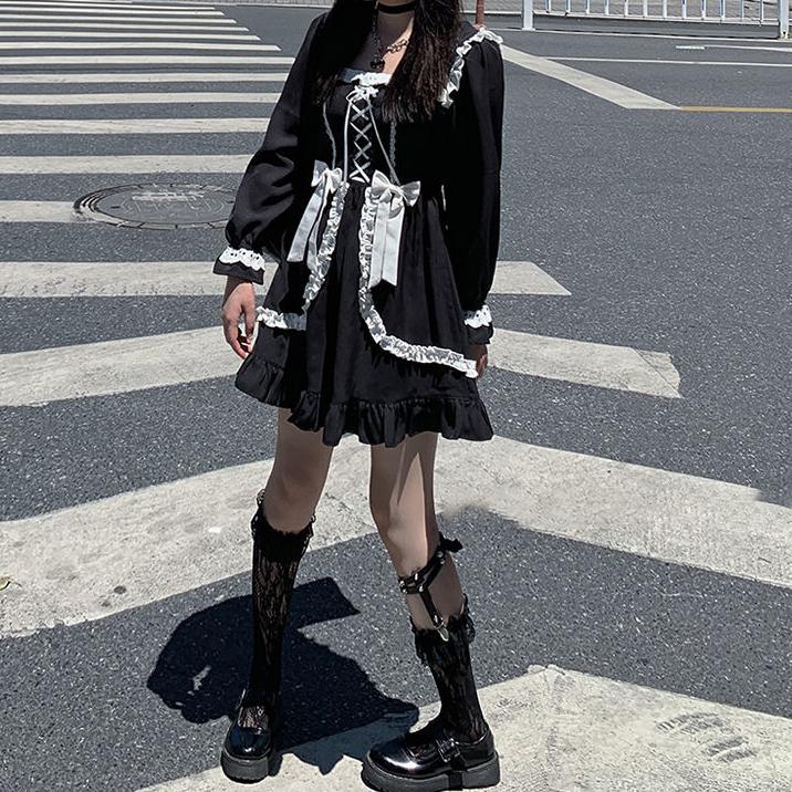 Японское готическое платье Лолиты для девочек, лоскутное винтажное дизайнерское мини-платье в японском стиле, кавайная одежда, осенние платья для женщин