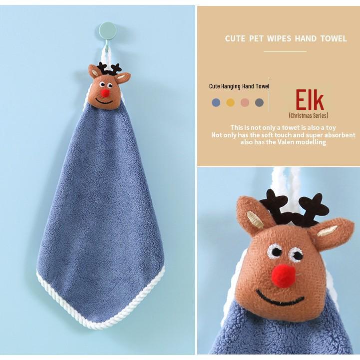 Christmas Cartoon Coral Fleece Hanging Hand Towel - Absorbent for Kitchen & Bathroom
