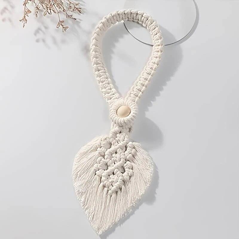 Handmade Braided Cotton Rope Curtain Fasteners Curtain Ties Tassel Leaf Curtain Ties Bohemian Style