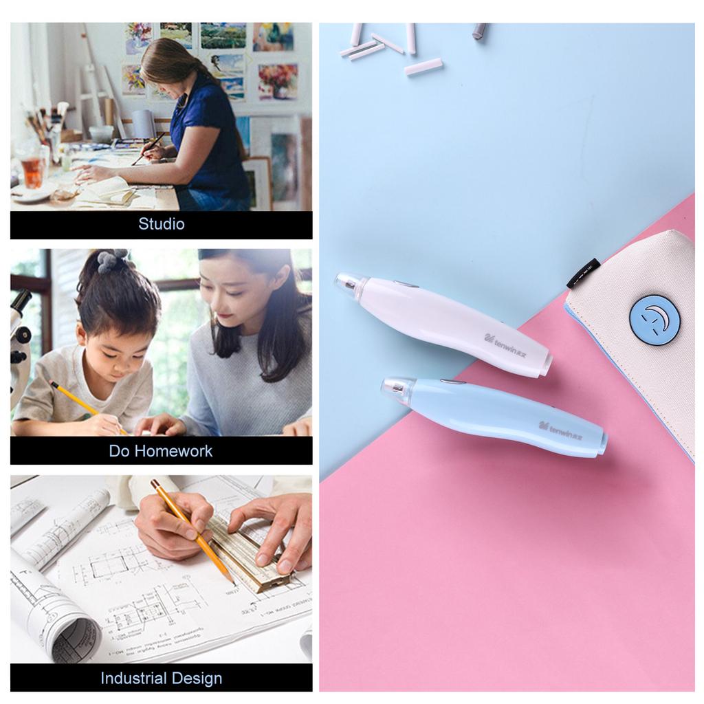 Набор электрических ластиков Tenwin с 16 стержнями для ластиков. Перезаряжаемый ластик для карандашей. Управление одной кнопкой.