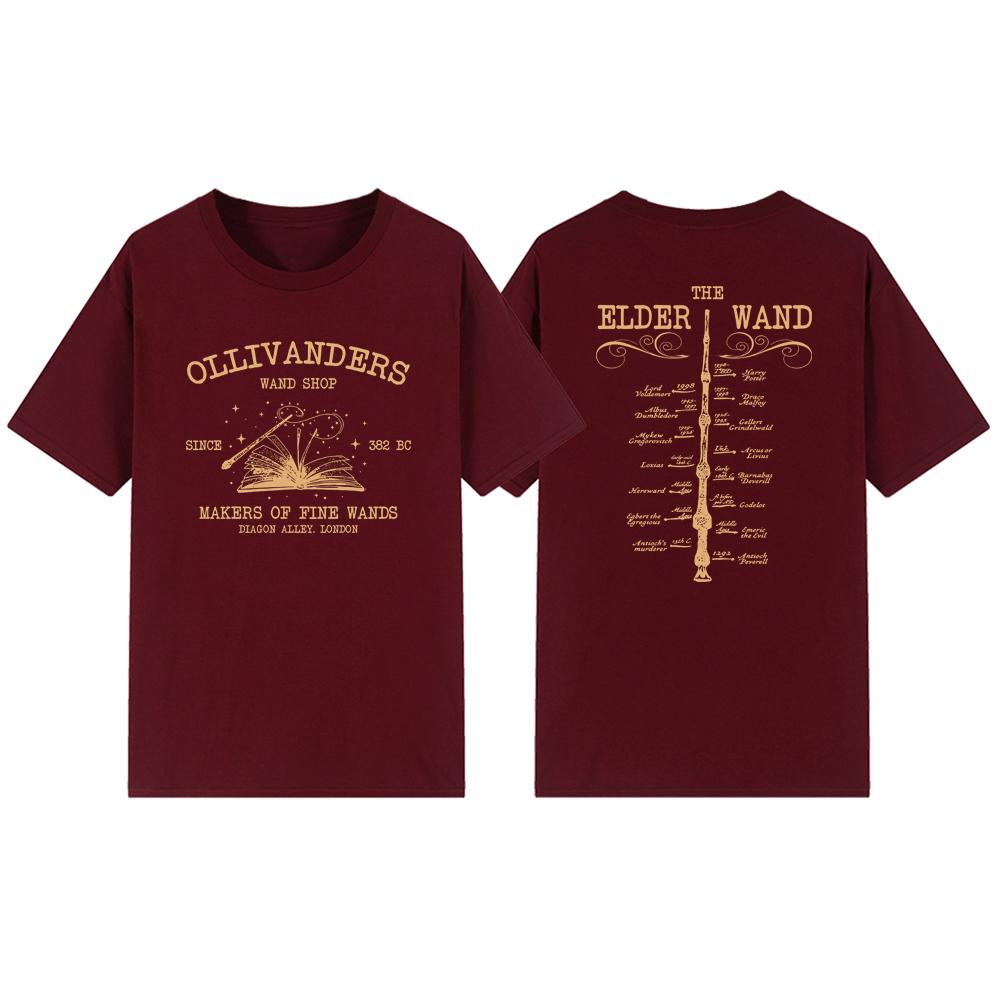Футболки с волшебной палочкой Ollivanders Футболка с книжным магазином Wizard Футболки с волшебной палочкой Футболки с коротким рукавом в винтажном стиле унисекс с графикой Подарок HP Fan