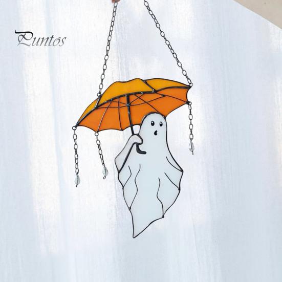 Halloween Umbrellas Ghost Hanging Decoration Home Office Indoor Outdoor Stained Glass Cartoon Ghost Wall Window Hanging Ornament