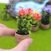 Mini Fake Flowers for Desk Artificial Plants with Vase, Small in Handwoven Seagrass Indoor Greenery Baskets, Realistic Faux Floral Arrangement