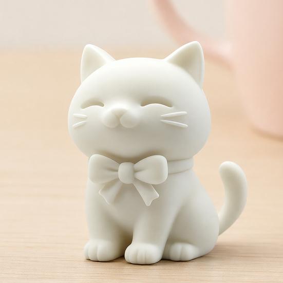 Милый 3D-печатный кот-украшение, Мини-фигурка кота матового белого цвета с галстуком-бабочкой, Настольное украшение для дома, офиса, автомобиля, Маленький подарок для любителей кошек
