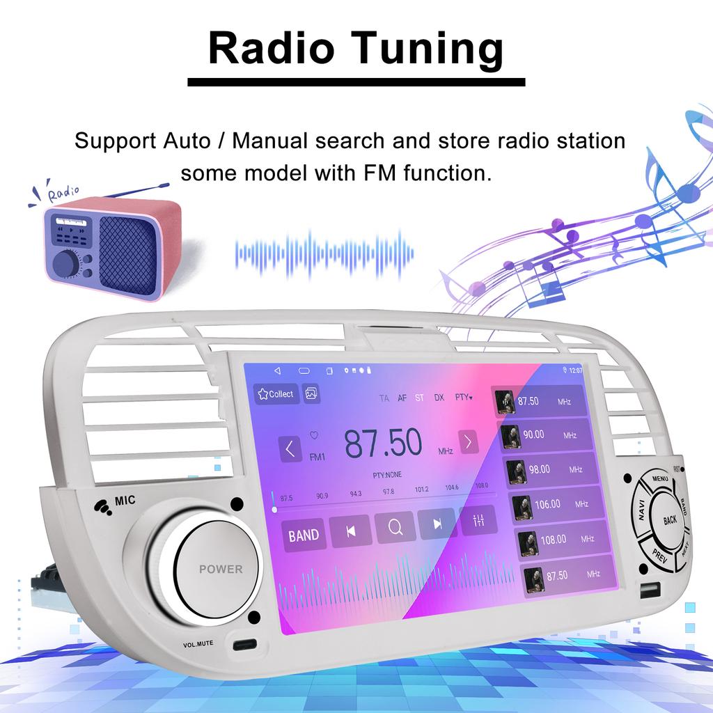 7-дюймовый Android-автомагнитола для FIAT 500 2007-2015, мультимедийный проигрыватель, GPS-навигация, поддержка автомагнитолы Carplay BT DAB OBD2 TPMS