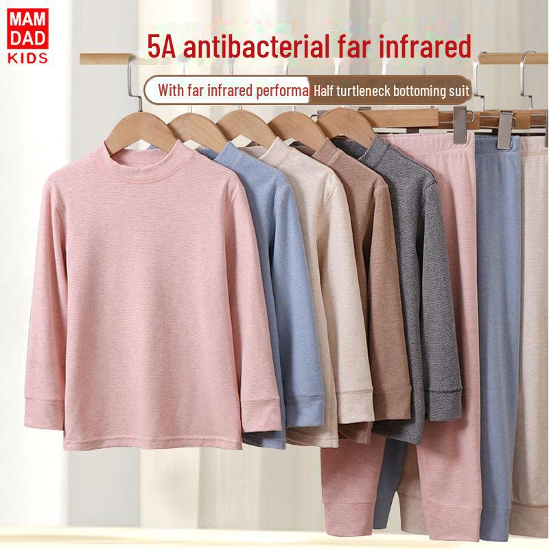 Детский комплект термобелья: Верх и низ с полувысоким воротником, средние и большие размеры, осенне-зимняя пижама, удобная для холодной погоды.