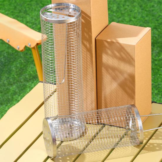 Уличная клетка для барбекю из нержавеющей стали, жаростойкая, не прилипающая, с защищающей от ожогов ручкой, равномерно нагреваемая, большой вместимости, корзина для гриля на колесиках, сетка для барбекю