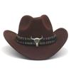 Western Cowboy Hat Cow Head Accessories Cowboy Hat Monochrome Felt Hat Women Big Brim Outdoor Knight Hat Autumn Winter Jazz Hat