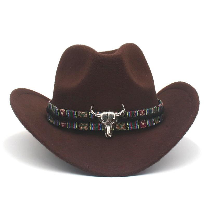 Western Cowboy Hat Cow Head Accessories Cowboy Hat Monochrome Felt Hat Women Big Brim Outdoor Knight Hat Autumn Winter Jazz Hat