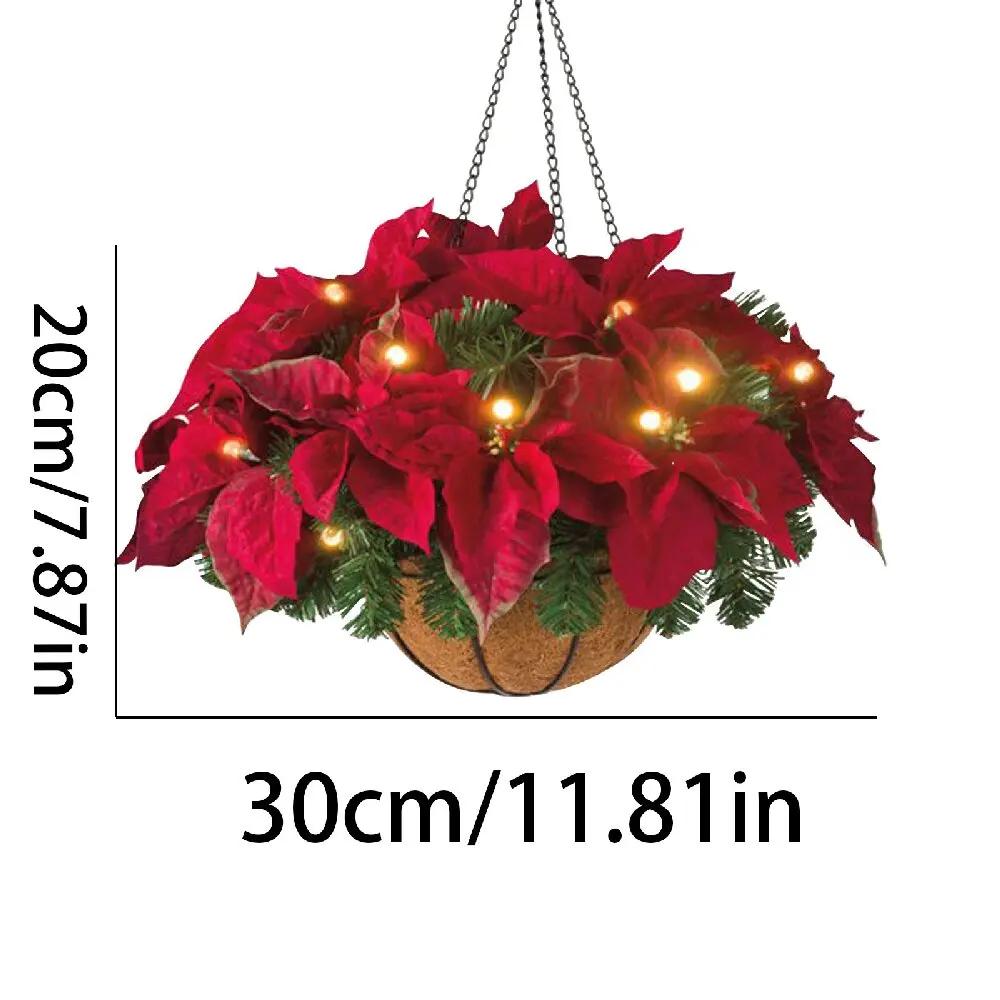 New Christmas Hanging Basket Wreath LED Lighting Hanging Basket Simulation Flower Decoration Can Be Detachable Christmas Decor