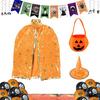 Child Witch Costume Unique Anime Cosplay Cape Hat Set Sparkling Pentagram Design with Pumpkin Bag Halloween Party Supplies