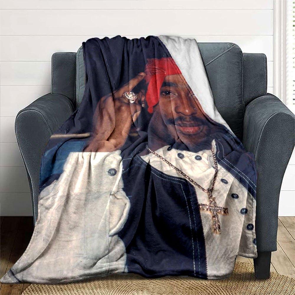 1 шт. Плед в стиле Hip Hop 2Pac, Мягкий, Легкий, Для всех сезонов, Многоцелевой плед для дивана, кровати, офиса и пикников, Французский стиль с культовыми обложками альбомов и цитатами
