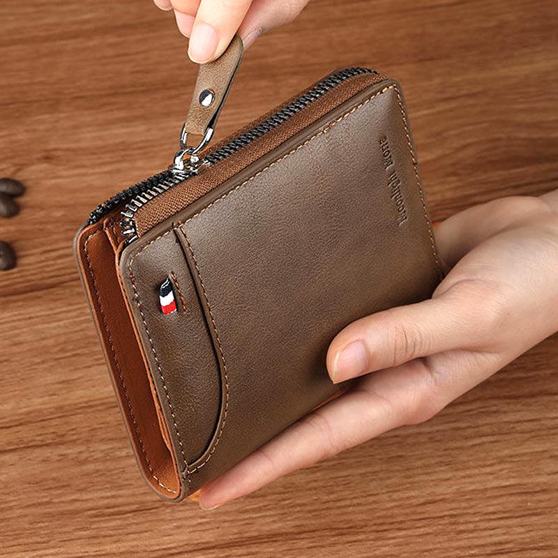 Кожаный кошелек с защитой от кражи RFID для мужчины, держатель для удостоверения личности, банковских и кредитных карт, сумка, женские кошельки, подарок школьному учителю, роскошный винтажный кошелек на молнии
