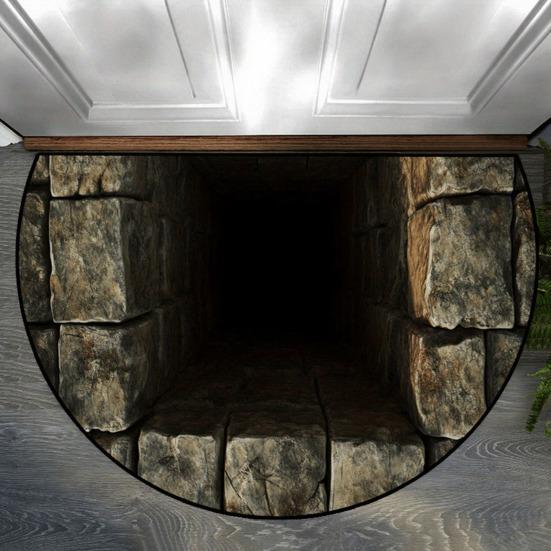 Полукруглый коврик для пола Нескользящий Декоративный 3D-иллюзия Реалистичный ковер-норка Прихожая Гостиная Спальня Устойчивый к выцветанию Коврик для зонирования