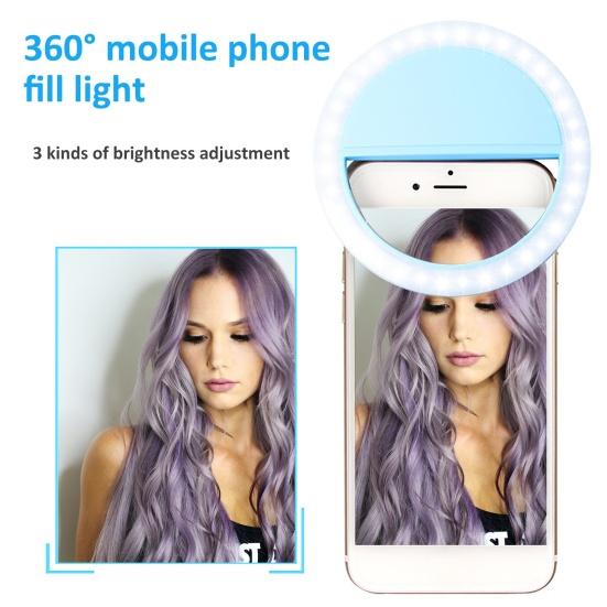 LED Rechargeable Selfie Fill Light Modes Ring Clip-on Round Beauty 3 Light Portable Anti-slip