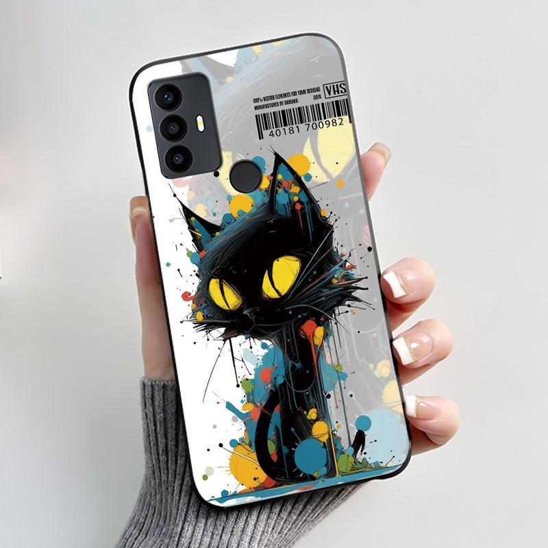 Cute Case For TCL 30 SE Protective Cover For TCL 30E Funda For TCL 306 305 Printing Shell Soft Silicone Cartoon Black Casing
