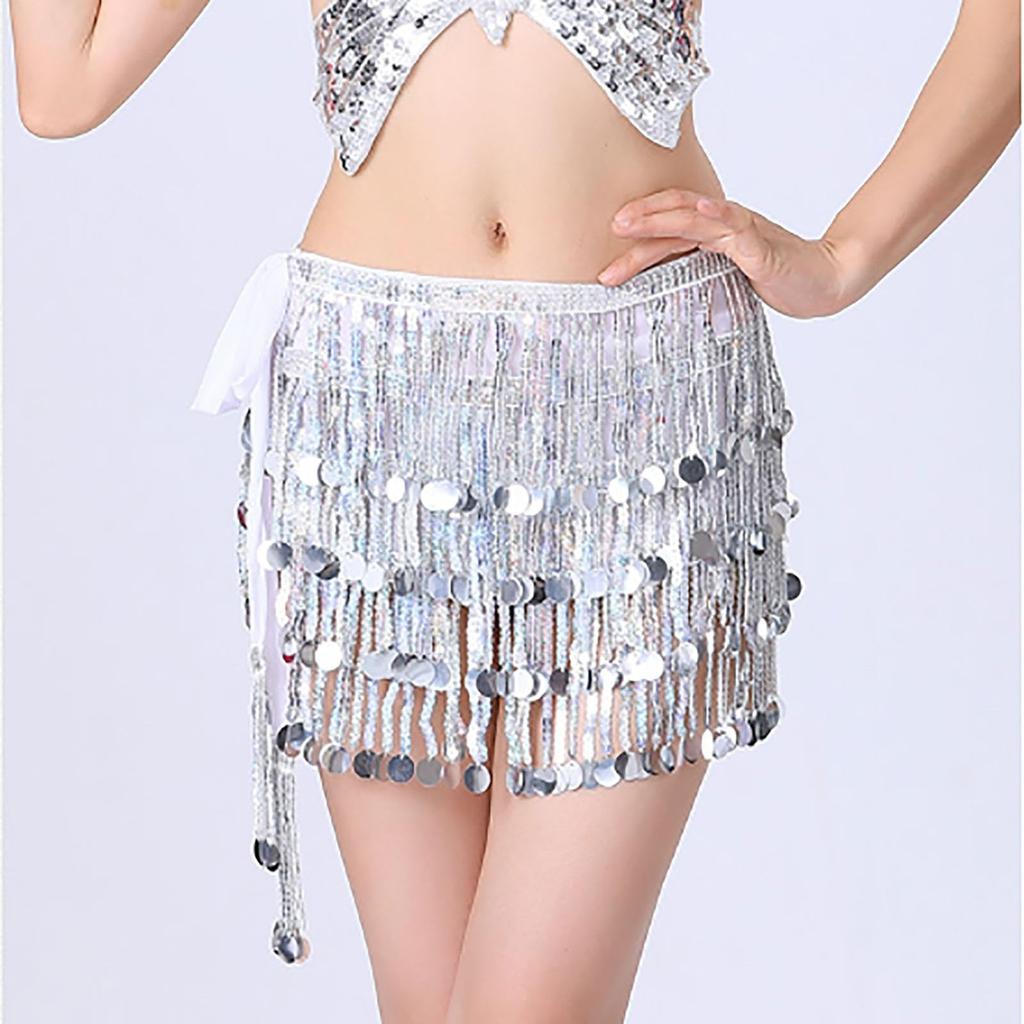 Женская сексуальная юбка с высокой талией, расшитая пайетками, поясные аксессуары, шарф для танца живота с пайетками