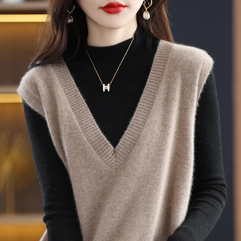Женский жилет с V-образным вырезом, кашемир Цинхэ, 30% кашемир, 70% шерсть, зимний вязаный пуловер, осенний свитер, кашемировый свитер