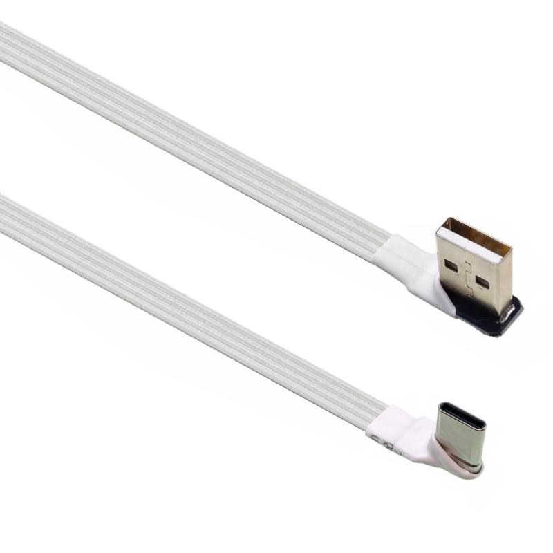 Плоский USB A на Type C кабель с угловым разъемом 90 градусов, USB 2.0 удлинитель для телефонов, планшетов, камер и других устройств