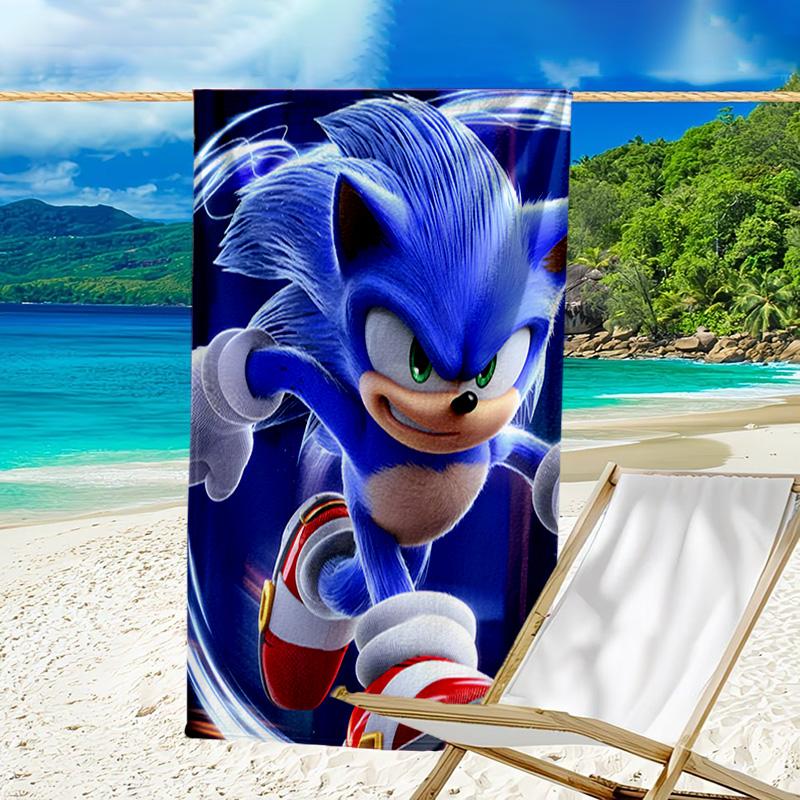 1pc Sonic1 Beach Towel, Beach and Seaside Swimming Pool Equipment, Fashion Pattern, Rectangular, Travel Essentials