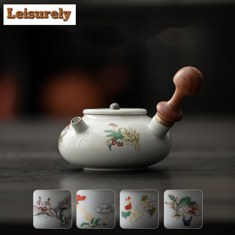 100ml Antique Love of Butterfly Wooden Side Handle Teapot Literati Tea Maker Hand Held Sketch Pot Kettle for Infusion Collection