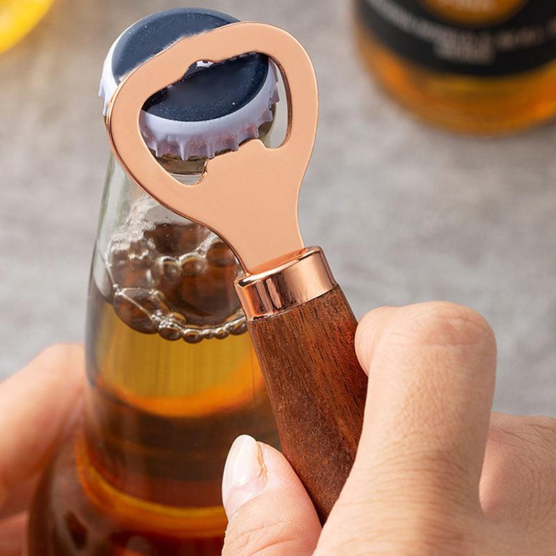 Wooden Handle Beer Bottle Opener Creative Stainless Steel Cocktail Drink Can Opener Bartender Corkscrew For Home Bar Restaurant
