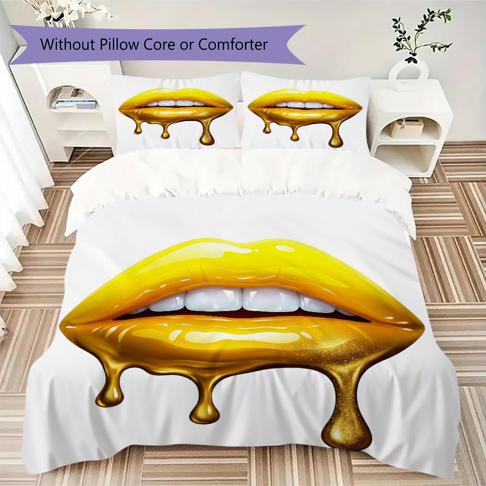 lips Pattern Bedding uilt Set uilt Cover Pillowcase Home Decoration Birthday Gift (1 * duvet cover + 2 * pillowcase without core)