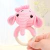 DIY Hand Crochet Yarn Pet Rattle Toy with Wooden Ring Cartoon Animal Doll for Cats Molar Anxiety Relief