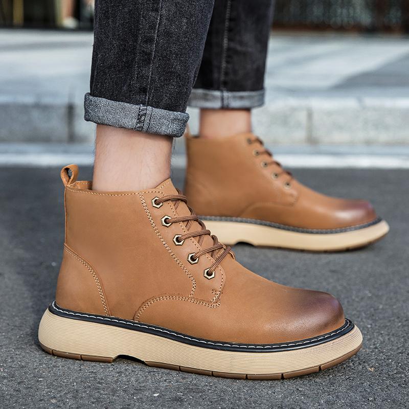 Модные роскошные брендовые зимние ботинки из коровьей кожи на платформе для мужчин, дизайнерская повседневная рабочая обувь, высокие ботильоны из натуральной кожи для отдыха на открытом воздухе