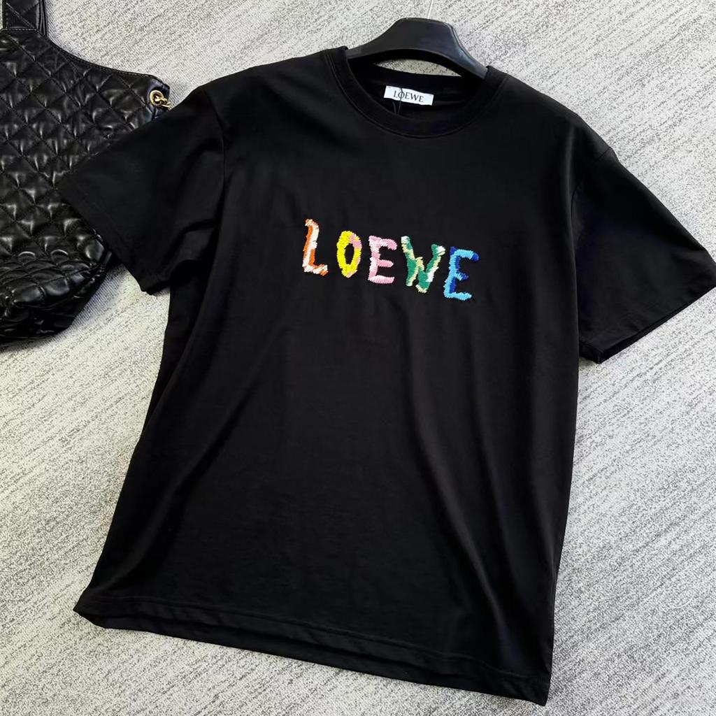 Модная unisex футболка Luo Jia: Вышитая, с коротким рукавом, свободного кроя, из чистого хлопка, парный стиль.