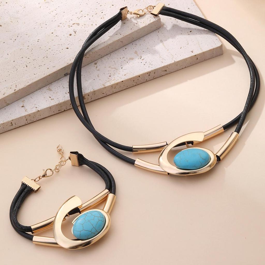 Богемный акриловый набор украшений «Улитка», «Овальный глаз»: Женское ожерелье и браслет из вощеного шнура