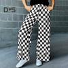 Женские брюки с высокой талией, эластичные, клетчатые, широкие, повседневные брюки свободного кроя, повседневная одежда для работы и отдыха