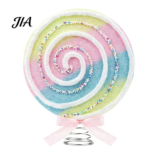 Candy Themed Party Supplies Macaron Spiral Lollipop Christmas Tree Topper, Foam Ornament with Colorful Fake Sweets Bow, Sweet Decoration Prop