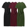 2025 Spring Women's French Minimalist Pleated Midi Dress - Short Sleeve, Round Neck