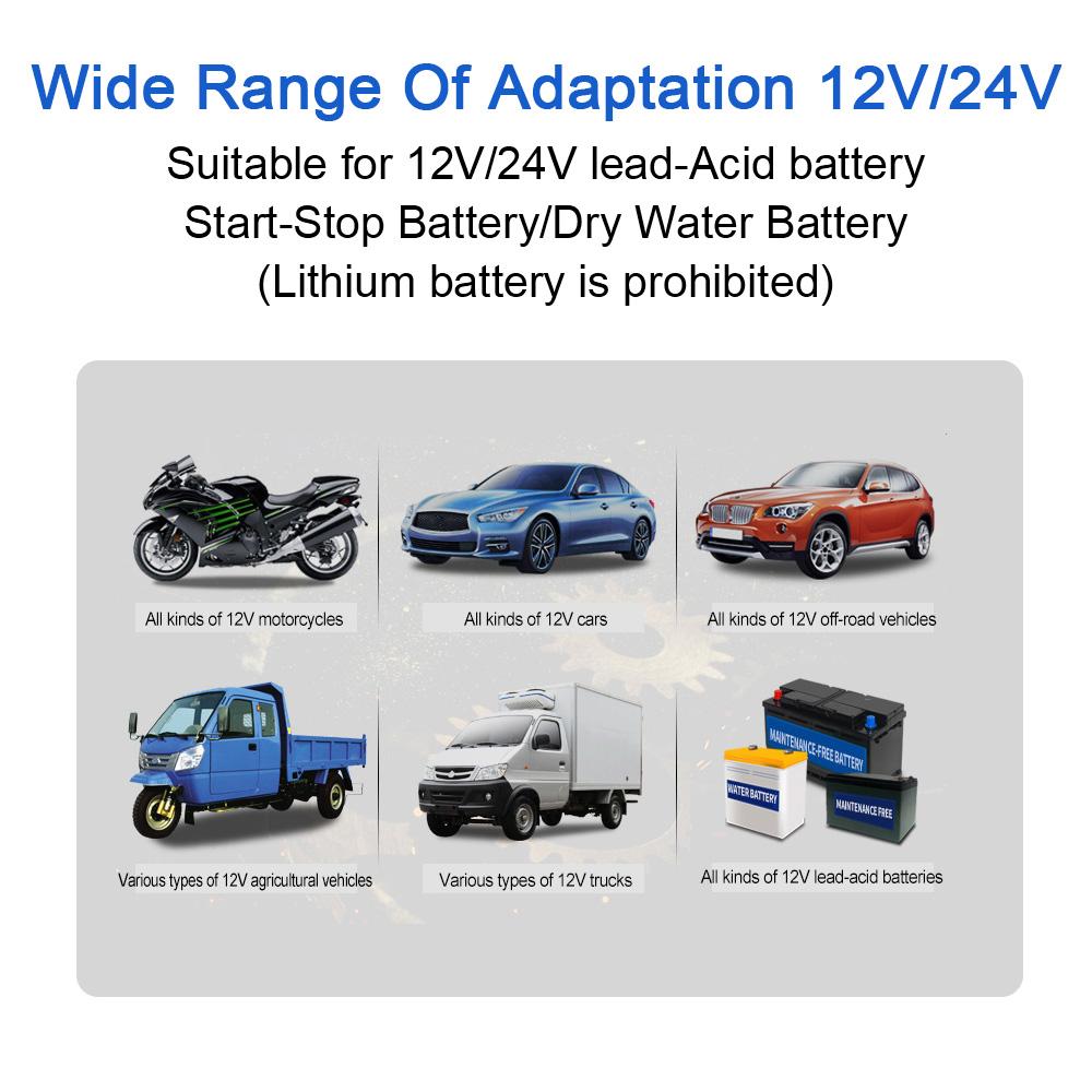 Автомобильное интеллектуальное зарядное устройство для аккумуляторов Тестирование европейской вилки 100-240 В Вход 12 В 24 В Выход для свинцово-кислотных литий-железных аккумуляторов Аксессуары для мотоциклов