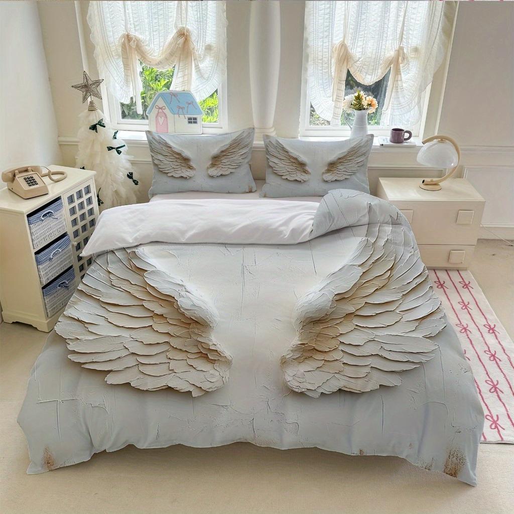 White Wings Bedding Set Duvet Cover Set Quilt Cover With Pillowcase For Bedroom Decor Birthday Gift Halloween Christmas Gift